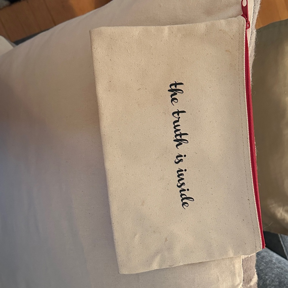 Beautycounter Striped Canvas Pouch with Red Zipper
